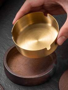 1pc Stainless Steel Ashtray, Wooden Home/Office Ashtray With Cover, Creative Ashtray To Prevent Ash Scattering - Multicolor - View 11