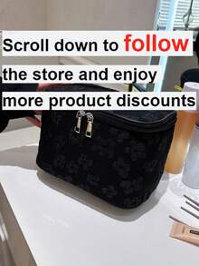 1pc Large Capacity Handheld Makeup Bag, Women's Organizer Pouch, Portable Travel Bag - Black - View 2