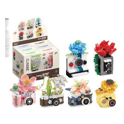 300+ Pcs Retro Flower Camera Micro Building Block Set - DIY Mini Camera & Flower Assembly Model Toy, Creative Art Desktop Decor, Stress Relief Building Blocks, Mini Block Set, Ideal Birthday, Valentine's Day & Holiday Gift For Both Men And Women