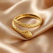 1 Unique Snake-Shaped Stainless Steel Open Ring - 18K Gold Plated Light Luxury Accessory, Punk Style Jewelry - Ring - View 5