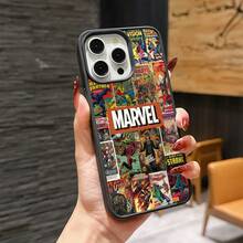 Marvel Patterned Phone Case, Iron Man, , Hulk, Thor, Hawkeye, Black Widow, Thanos, Avengers. Compatible With IPhone 17 ProMax, 17Pro, 17Air, 16, 15, 14, 13, And 12 Pro Models, With Shockproof Protection. A Unique Gift For Marvel Fans, Friends, Birthdays, Holidays, And Special Occasions. Great Gift Option For Anyone Who Loves Superheroes. - 黑色 - 查看 2