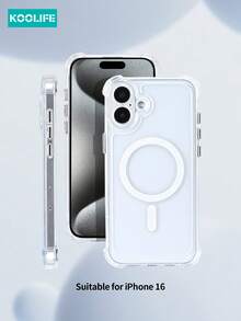 Koolife 四角防摔磁吸透明 TPU+PC 防震保护壳，带电镀独立按键，兼容 Apple 17 Pro Max/17/17 Pro/17 Air/16/16 Pro/16 Plus/16 Pro Max/11/12/12 Pro/12 Pro Max/13/13 Pro/13 Pro Max/14/14 Plus/14 Pro/14 Pro Max/15/15 Pro/15 Plus/15 Pro Max - 透明+金邊水晶防塵塞 - 查看 4