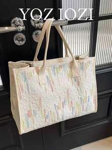 Korean Style Niche Design Dopamine Minimalist Lightweight Versatile Embossed Large Capacity Casual Commuter Shoulder Tote Bag - White - View 1