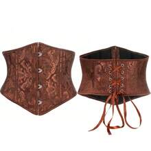 1pc Women's Short Jacquard Waist Cincher, Overbust Corset Bustier For Party And Daily Wear - Coffee Brown - View 1