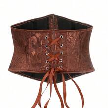 1pc Women's Short Jacquard Waist Cincher, Overbust Corset Bustier For Party And Daily Wear - Coffee Brown - View 4