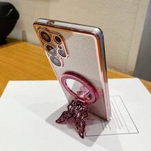 Diamond Butterfly Hidden Stand New Electroplated Edge Shockproof Phone Case + DIY + Glitter Card + Electroplated Glitter Hidden Stand - Compatible With IPhone 16/15 ProMax, A35/A15, S24/S25, Whole Set Of Phone Cases Compatible With Apple, Moto/Redmi Note 14 - Pink - View 3