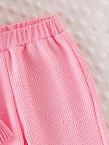 2pcs Baby Girl Soft Pink Casual Set, Striped Patchwork 3D Flower Lantern Sleeve T-Shirt Top And 3D Flower Flared Casual Pants - Pink - View 8