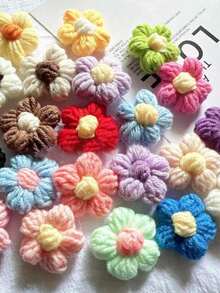 50/100pcs Random Polyester 3D Floral Decor, Soft Knitted Multi-Color Flower Decorations With Adorable Textured Design, Ideal For DIY Craft Projects, Bag/Accessory Decoration And Home Decor - Perfect For Handicraft Enthusiasts, DIY Creators And Accessory Designers. - Multicolor - View 6