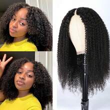 Parrucca afro riccia crespa senza colla, senza colla, con parte a V, per capelli umani, senza risciacquo, senza colla, con parte a U, per donne, uso quotidiano, densità 180%. - Natural Black - Visualizzare 3
