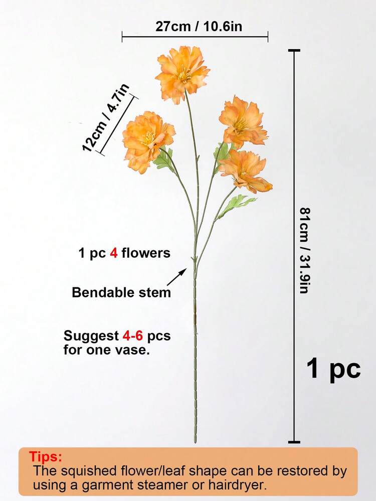 1 pieza Flor artificial, flor falsa de plástico simple para decoración del hogar, Día de San Valentín, regalo - Naranja - Añade 7