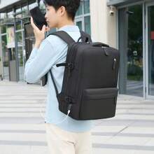 Waterproof Expandable Backpack For Notebooks, Travel, Executive, School, Reinforced, Large Capacity With USB Port, Unisex - Black - View 3