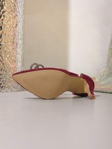 Women's T-Strap Rhinestone Bow High Heels, Burgundy Pointed Toe Hollow Out Stilettos, Fashion Party Wedding Date Night Club Pumps, Comfortable All Season - Burgundy - View 6