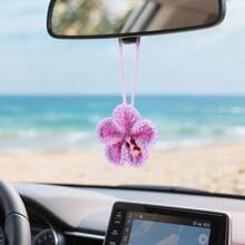 Cute Rear View Mirror Hanging Decor 2 Pack View Mirror Pendant Ornament Crochet Flowers Hibiscus Flower Car Hanging Charms Car Accessories Handmade Knitted Flowers Pendants For Women Crochet Lovers - 如圖 - 查看 7