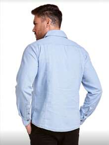 Men's Long-Sleeved Dress Shirt With Pocket - Baby Blue - View 3
