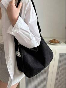 1 Stück lässige japanische Kunst Stil Umhängetasche mit Diagonalriemen, modische Studententasche in Taschenform, verstellbarer Riemen, Reißverschluss, Polyesterfutter, einfarbiges Design mit farbigen Kantendetails - entworfen für modebewusste Frauen, geeignet für den täglichen Gebrauch, Reisen, Einkaufen, perfekte Geschenkwahl - Verschiedenfarbig - Übersicht 12