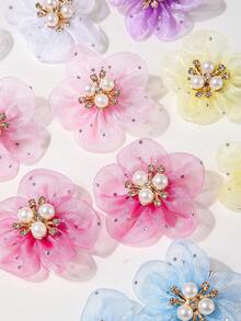 Set de 10 piezas de pasadores de pelo con malla y cristales de colores para niñas, accesorios de pelo con decoración de flores lindas para el flequillo, para uso diario - Multicolor - Ver 6