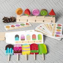 儿童木制过家家玩具，棒棒糖和冰棍数字配对互动游戏礼物，儿童木制玩具 - 彩色 - 查看 2