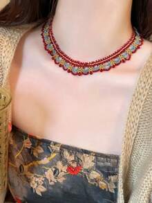 1件手工多层串珠项链，颈链 - 融合复古与波西米亚风格，女士珠宝，女士礼物，优雅时尚配饰，适合派对及各种正式或半正式社交场合 - 彩色 - 查看 3