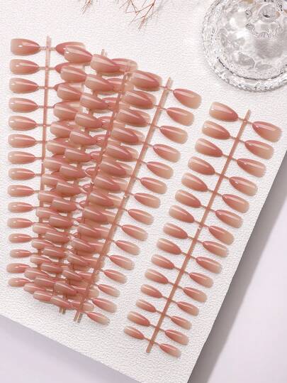 150pcs Almond Shaped Press-On Nails, 5pcs DIY Bare Color Ombre Striped Almond Nail Tips, Suitable For Women/Girls Gift, DIY Wear, No Accessories Included, Autumn/Winter Nail Supplies