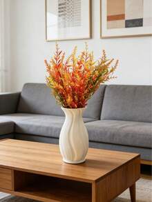 家居鲜花仿真植物花瓶套装，水培花卉艺术花瓶，仿陶瓷花瓶，装饰塑料白色纹理花瓶，灰白双色花瓶，波纹花瓶，优雅漩涡设计，完美适用于水培花瓶、客厅咖啡桌装饰花瓶、桌面摆件、现代花瓶 - 彩色 - 查看 3