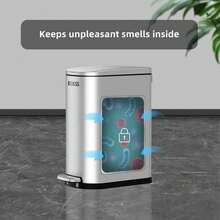 2.6 Gallon Slim Bathroom Trash Can With Soft Close Lid, 10L Stainless Steel Garbage Can With Removable Liner Bucket, For Narrow Spaces,Bathroom, Bedroom (Silver) - 銀色 - 查看 4