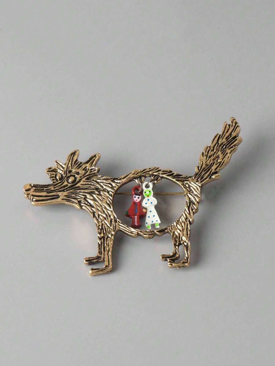 1 件复古灰狼胸针装饰男士 - 銅色 - 查看 1