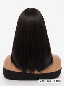 XOUJE 16英寸齐肩黑棕色直发合成假发，女士适用，舒适自然，适合时尚、日常佩戴、派对或角色扮演摄影，耐热纤维假发 - Black-brown - 查看 4