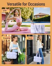 1Pc Women's Large Puffer Tote Bag - Quilted Lightweight Handbag With Cup Holder & Multiple Compartments, Stylish Satchel Purse For Daily Use,Herald Puffer Tote Bag For Women, Large Quilted Puffy Handbag Lightweight Satchel Purse With Cup Holder & Compartment - màu đen - Xem 4