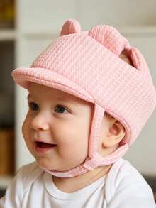 1个卡通熊宝宝防摔帽，可调节婴儿幼儿防撞保护头盔，3D网眼透气夏季宝宝安全帽，防摔帽，爬行保护帽，咖啡色/粉色 - 粉色 - 查看 3