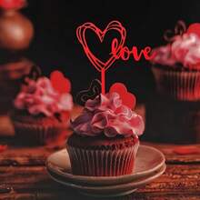 20pcs Red Heart Cake Toppers - Plastic Cake Flags Designed As "Love" Letter, Suitable For Birthday, Wedding, Anniversary, Graduation, Valentine's Day - Holiday Dessert Decor, Cake Accessories, Birthday Cake Decorations - Multicolor - View 9