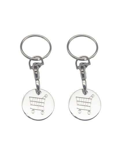 Women's Creative Shopping Cart Logo Keychain, Stainless Steel Round European And American Supermarket Shopping Cart Coin Metal Token Keychain, Women's Gift, Bag Charm