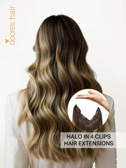 DOORES 真人发光环式接发，12-22英寸，70-120克，隐形钢丝，100%真人发，巧克力棕至蜜金色，带可调节夹子和隐形钢丝，适合日常佩戴，易于佩戴，隐形效果极佳，适合冬季、圣诞节、角色扮演、校园和约会之夜等场合。