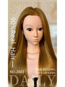 22 Inch 90% Real Human Hair Mannequin Head, Beauty Salon Hairstyle Training Model With Tabletop Clamp, For Hair Extensions Practice - Multicolor - View 13