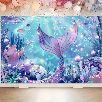 Fondo de banner de mundo submarino plano 2D, decoración de estrellas de mar, coral, conchas, accesorios de estudio fotográfico, decoración de banners para interiores y patios exteriores, suministros para fiestas fotográficas, decoración de verano y otoño, regalos de cumpleaños para diversas temporadas, variedad de estilos y tamaños a elegir.