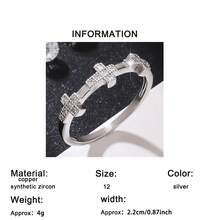 1枚时尚几何十字双层锆石戒指，适合女性日常搭配和装饰 - 銀色 - 查看 16