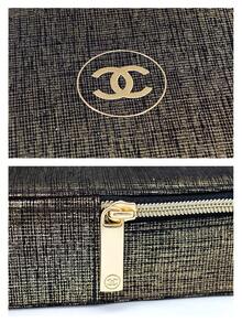 CHANEL 帆布化妆包，黑金刺绣，珠宝收纳，化妆品整理盒，旅行包，刺绣收纳盒，帆布，黑金，化妆品整理盒，珠宝盒，便携包 - 黑金色 - 查看 7