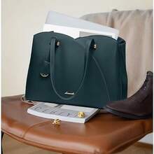 Bolsa mujer para laptop hasta 15.6 pulgadas de cuero vegano, portafolio para mujer para computadora, bolsa de mano para laptop para mujer, bolsos ejecutivo mujer - verde oscuro - Ver 9