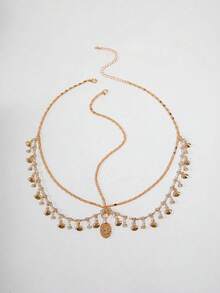 1pc Imoli Fashionable Minimalist Metal Chain Tassel Crystal Geometric Circle Necklace, Women's Party Gift (Handmade, Customizable Chain Length, Varying Crystal Quantity) - Multicolor - View 5