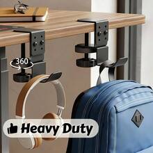 360°旋转重型桌面夹式耳机支架 - 可调节高度游戏耳机支架，节省空间的背包/手提包/衣架，多功能游戏桌面收纳架（游戏玩家/办公礼物） - 彩色 - 查看 2