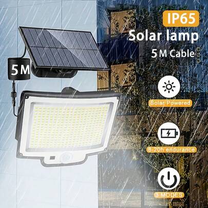 This Outdoor Solar Spotlight Features 300 High-Brightness LED Bulbs And A 5-Meter Extra-Long Cable, With A Remote Control And 3 Lighting Modes. With IP65 Waterproof Rating, It Is Suitable For Garden, Garage, Pathway, And Front Door Lighting, And Also An Ideal Gift For Halloween And Christmas.