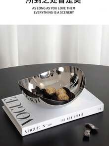 1pc German Luxury Stainless Steel Fruit Plate, Household Living Room Tea Table Dried Fruit Snack Tray, Creative Decor - Silver - View 7