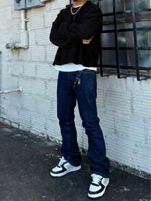 Quần jeans nam dáng vintage màu xanh nhạt, chất liệu co giãn, kiểu dáng thường ngày, phong cách đường phố Mỹ đa năng, phù hợp cho mùa xuân và mùa thu. - Rửa tối - Xem 3