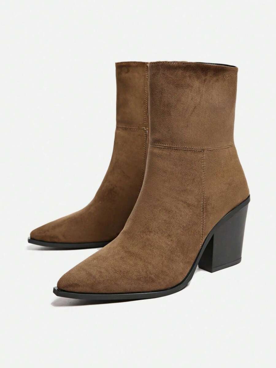 Fall/Winter US Style Pointed Toe Zipper Ankle Boots, New Vintage Pointed Western Boots, Chunky Heel Side Zipper Short Shaft European & American Boots, Size 35-42,Boots For Women