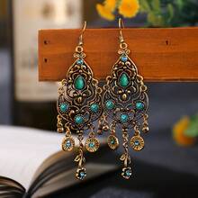 Vintage Exquisite Rhinestone Gourd Flower Tassel Ear Hooks, Lightweight Luxury High-End Niche Earrings For Women - Retro French Style - View 6