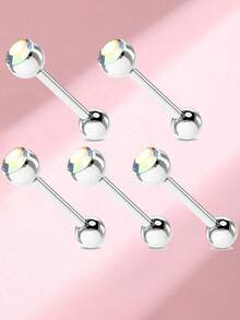 5pcs Titanium Steel Luxury Rhinestone Studded Tongue Piercing Jewelry For Women - 5 Diamond-encrusted Pieces - View 20