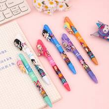 2/3/4/5/6pcs/Set Cartoon K-POP Girl Group Resin Clip-On Erasable Ballpoint Pens, Student Blue Ink Retractable Pens, Side-Click Signature Pens, Highlighters, Back To School Stationery Supplies - Multicolor - View 7