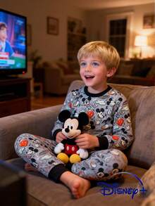 Disney Bộ đồ 2 món cho bé trai: Áo dài tay và quần in hình chuột Mickey và nhạc cụ, thoải mái, dễ thương, đa năng, phù hợp cho mùa xuân/thu/đông, đi chơi, dã ngoại và dự tiệc. - màu đen - Xem 1