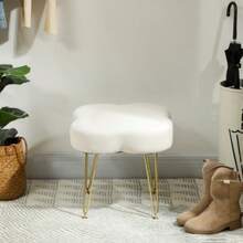 Stool, Upholstered Stool In A Cloverleaf Shape, Fabric Cover, Steel Legs, Cream White