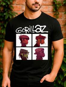 Gorilla La Z Demon Days Alternative Rock Band Basic Unisex T-Shirt 100% Premium Cotton – Men's And Women's | Casual, Streetwear, Plus Size, New Arrival With Immediate Shipping In Various Colors - 黑色 - 查看 2