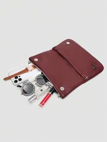 1pc Women's Chain Shoulder Bag, Crossbody Bag, Litchi Grain Underarm Bag With Chain, Minimalist Fashion Small Square Bag, Shoulder & Crossbody Bag With Detachable Strap - 酒紅色 - 查看 6